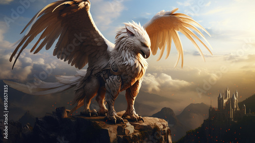 The gryphon is a creature of myth and legend, a symbol of power, wisdom, and courage. ai generated. photo