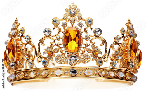 Royal Golden Crown Adorned with Gemstone Elegance Isolated on Transparent Background PNG.