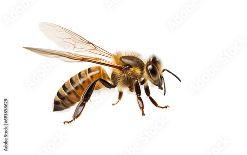 Graceful Pollen Journey: Witnessing a Honey Bee in Flight Isolated on Transparent Background PNG.