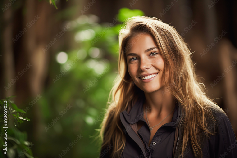 Obraz premium Cute, beautiful young woman portrait, green background, 