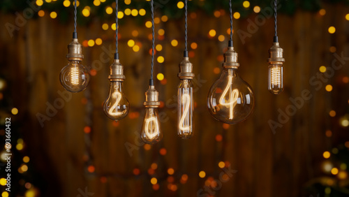 Light bulb New Year background. Edison light bulb. 2024 year. 3d rendering