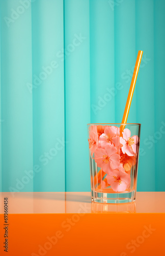 cocktail with flowers.Minimal nature summer concept photo