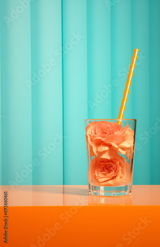 cocktail with flowers.Minimal nature summer concept photo