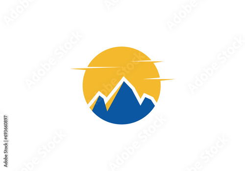 simple mountain logo, sunrise silhouette with circles creative modern template design