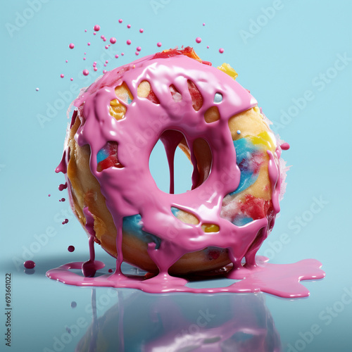 Melting Colorful Donut with Pink Glaze Splash – Creative Dessert Art Concept