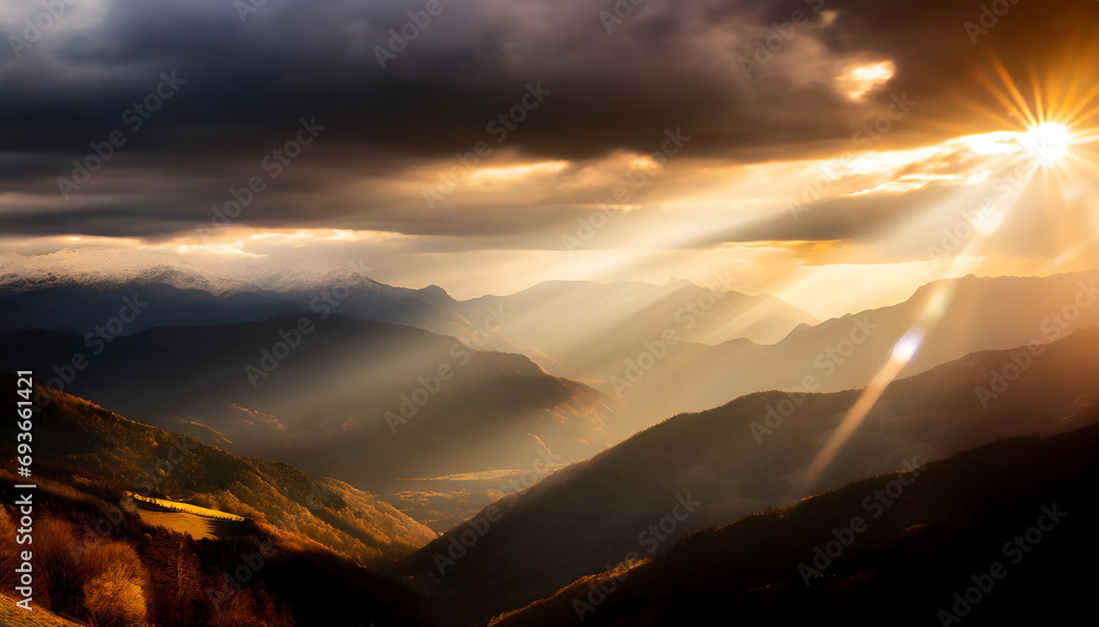 panorama montagnes coucher de soleil