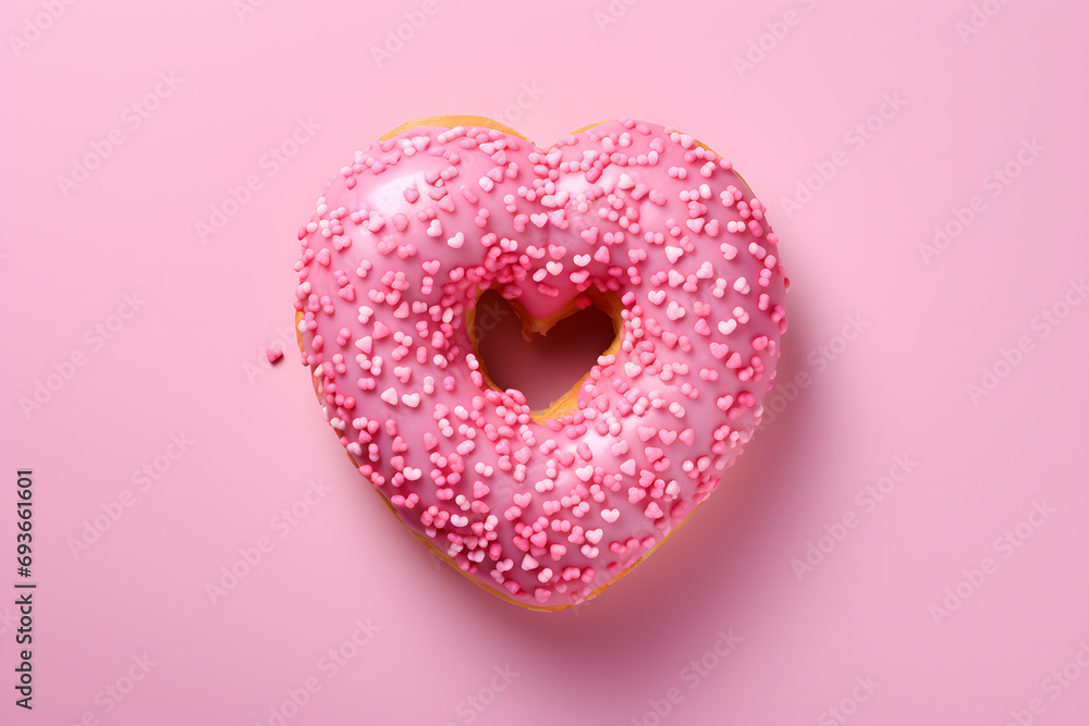 Donut with sprinkles shape of heart. Valentine’s Day Donut with sprinkles shape of heart. Valentine’s Day