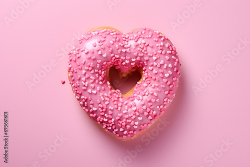 Donut with sprinkles shape of heart. Valentine’s Day