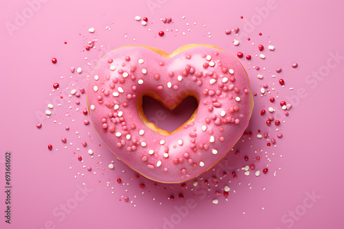 Donut with sprinkles shape of heart. Valentine’s Day