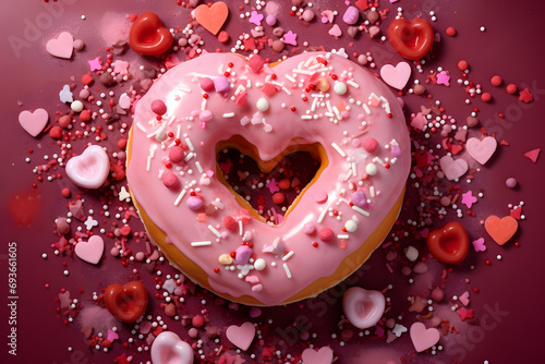 Donut with sprinkles shape of heart. Valentine   s Day