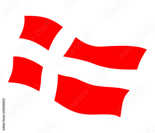 Danish flag waving on a white background	