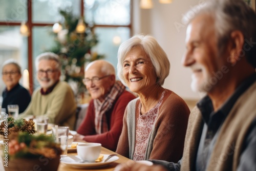 Group of Happy Senior Friends Enjoying Meal Together