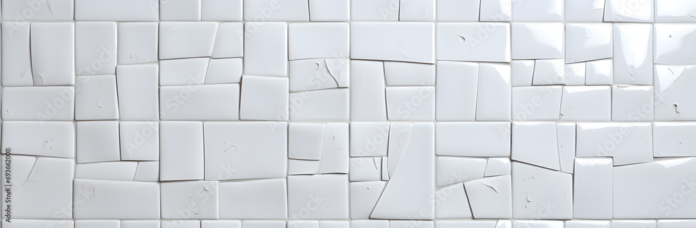 White ceramic rectangle mosaic tile geometric pattern. Classic white  brick tile  - obrazy, fototapety, plakaty 
