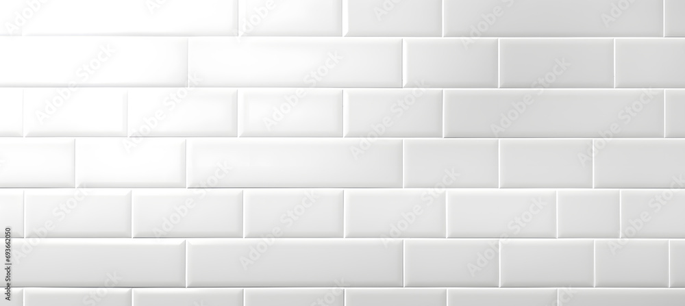 Naklejka premium White ceramic rectangle mosaic tile geometric pattern. Classic white brick tile