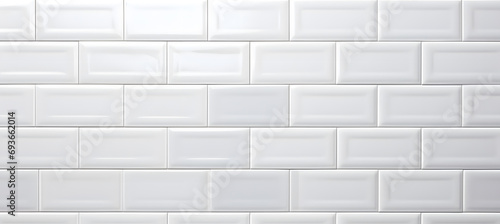 White ceramic rectangle mosaic tile geometric pattern. Classic white brick tile © Oksana