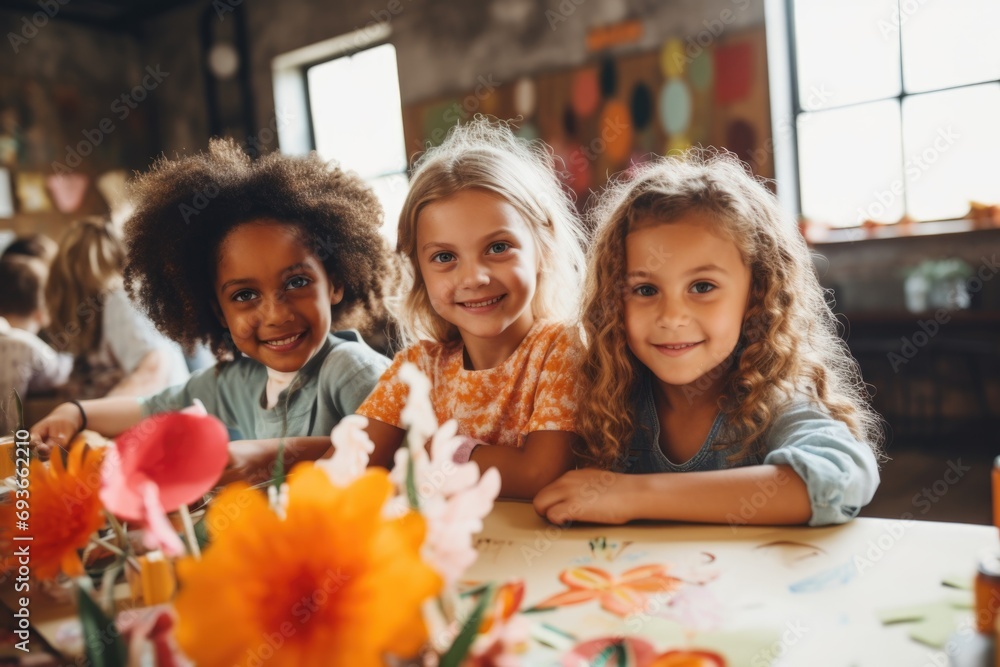 Fototapeta premium Portrait of little children doing art project in school