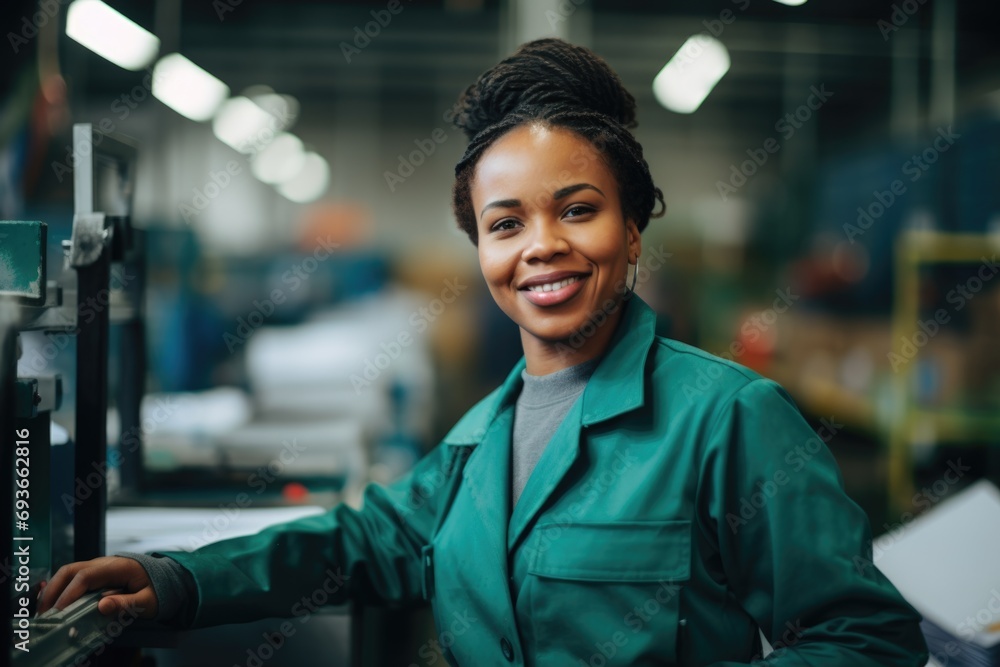 Portrait of a young smiling woman working in factory Portrait of a young smiling woman working in factory
