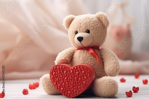 Teddy Bear and Heart-Shaped Box on Valentines Day