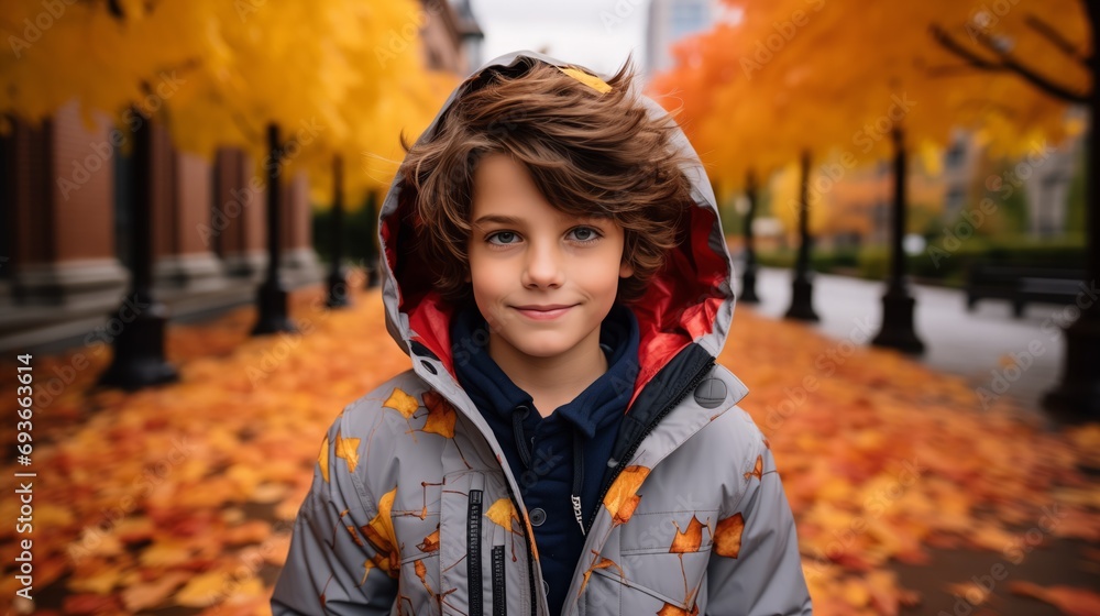 A little boy in the park on an autumn day A little boy in the park on an autumn day