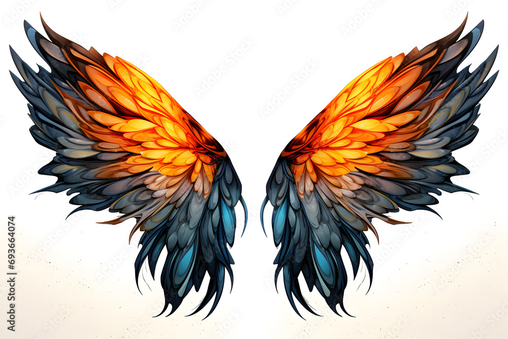 Obraz premium Beautiful magic watercolor angel wings isolated on white background