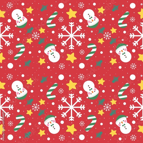 Christmas snowman candy star and snowflake seamless pattern photo