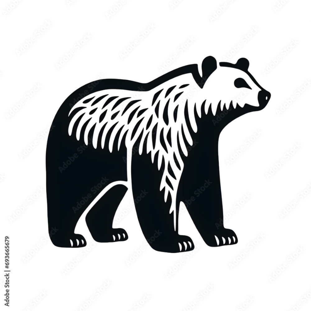 Fototapeta premium Hand drawn bear silhouette in a minimal style. Black and white graphic illustration isolated on transparent background 