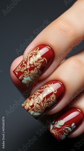 Beautiful women's manicure in red, nail design