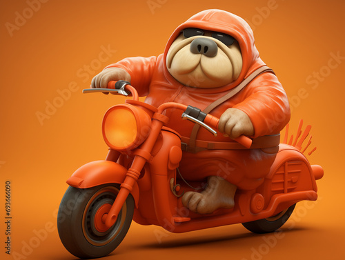 A Cute 3D Walrus Riding a Motorcycle