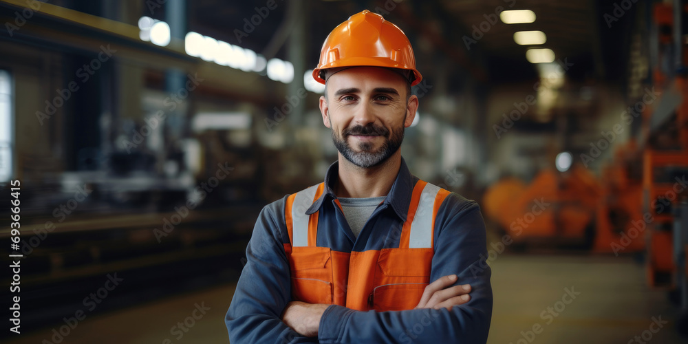 Technician man industrial worker operator of machine, factory - obrazy, fototapety, plakaty 