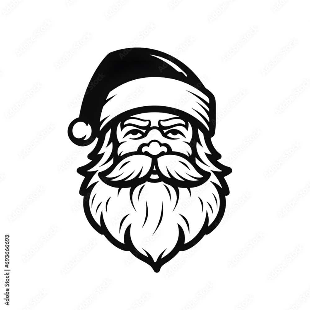 Hand drawn Santa Claus portrait black and white graphic illustration isolated on transparent background Hand drawn Santa Claus portrait black and white graphic illustration isolated on transparent background