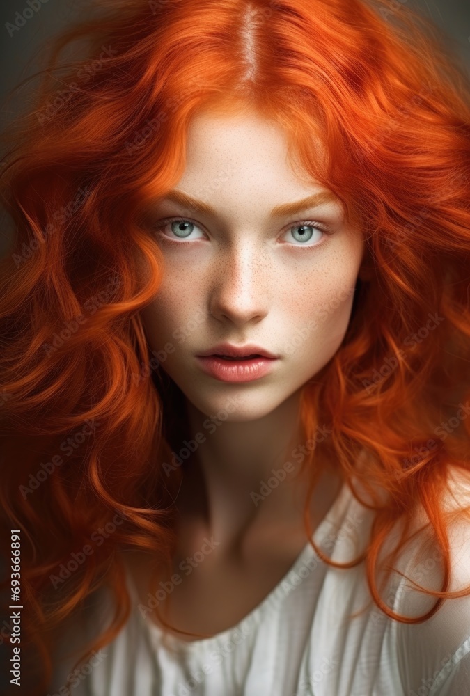 Young red hair natural beauty fashion model girl