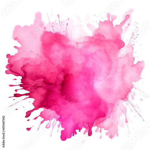 Watercolor pink love heart splatter background. Abstract rose color cloud splash. Pink blot spray, stain isolated on white. Valentine’s Day romance, love graphic resource element by Vita