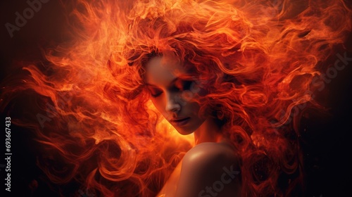 Abstract Orgasm concept with Nude woman on fire from pleasure