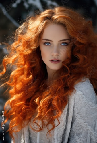 Young red hair natural beauty fashion model girl