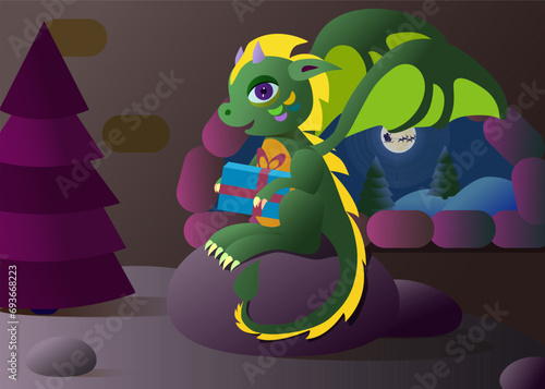 The little dragon, the symbol of 2024, celebrates Christmas