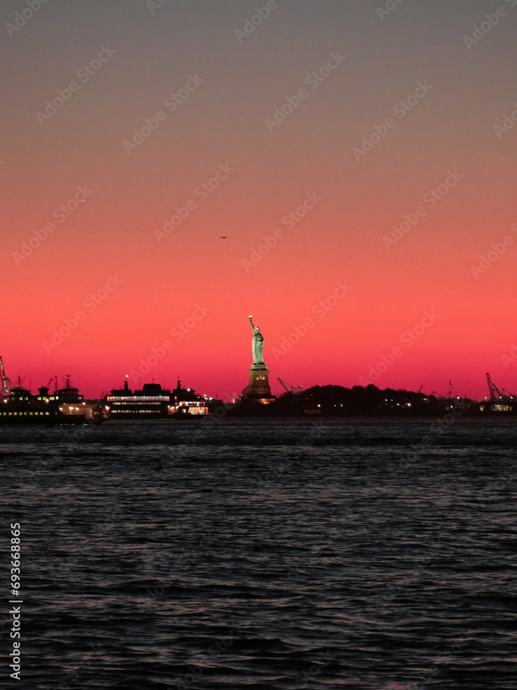 Statue de la liberté New york, couché de soleil, sunset