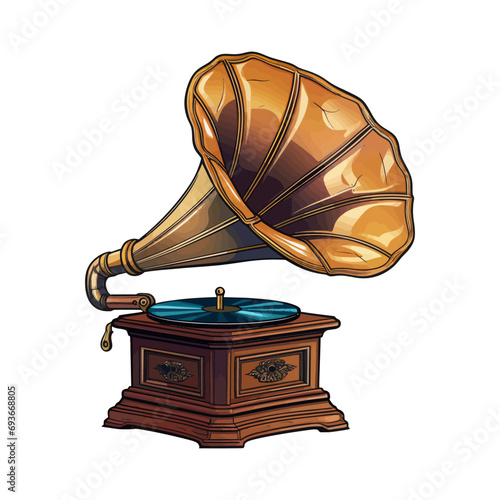 Vintage gramophone. Cartoon vector illustration