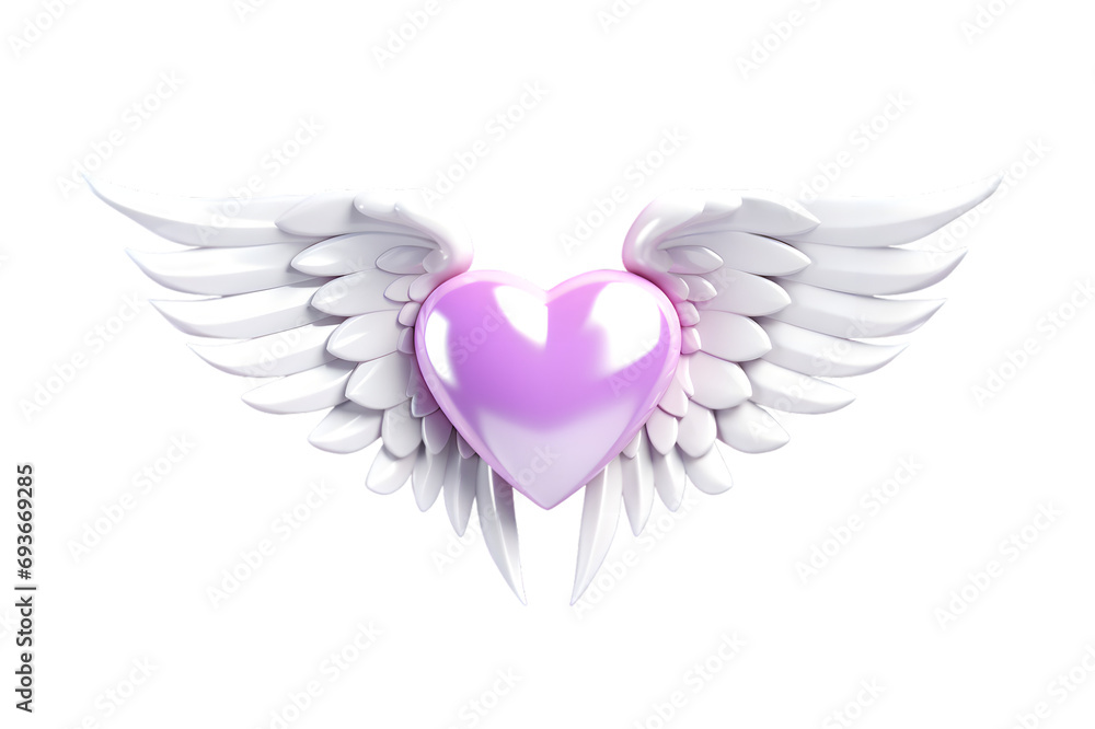 Pink heart with angel Cupid wings isolated on transparentbackground. Love, romance, date Pink heart with angel Cupid wings isolated on transparentbackground. Love, romance, date