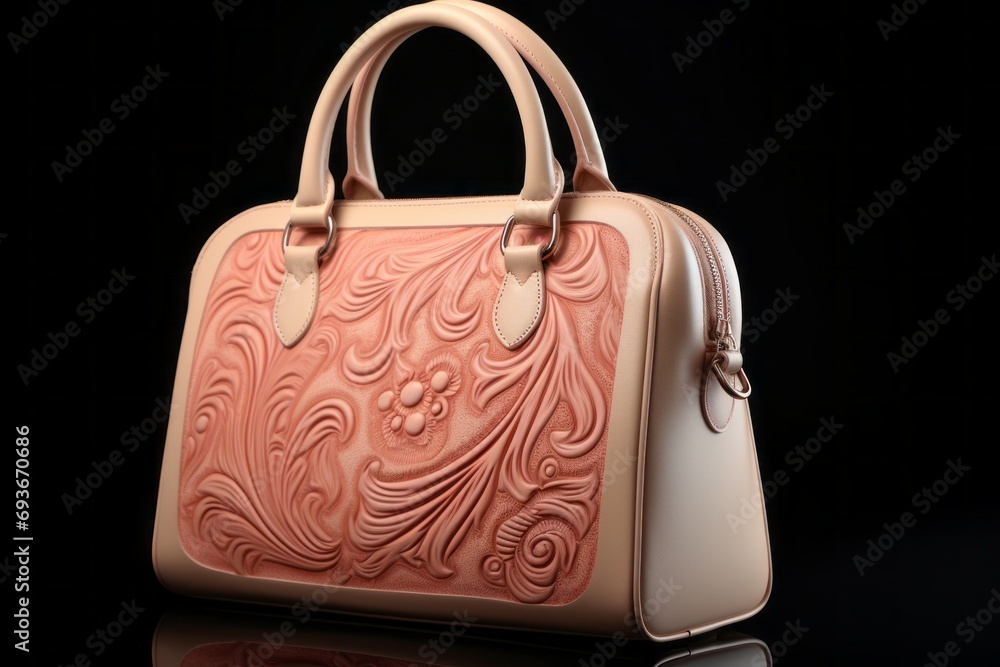 Women's handbag of fashionable soft peach color isolated on the table Women's handbag of fashionable soft peach color isolated on the table