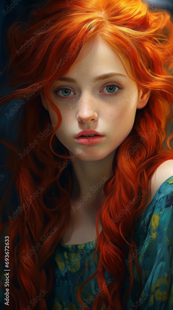 Fototapeta premium Beautiful young girl with red hair closeup