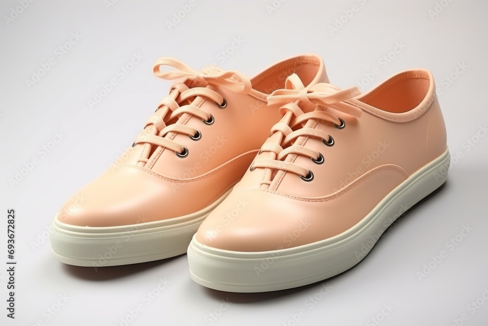 Women's casual closed leather sneakers in soft peach color