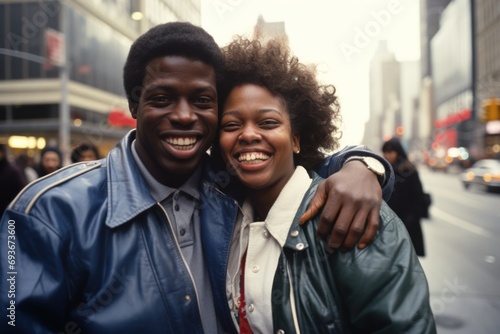 Black African American lovers couple in 1980s photo