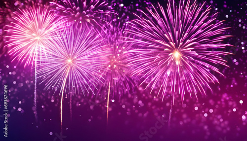 Firework silvester New Year's Eve Party celebration holiday background banner greeting card illustration - Closeup of pink glitter fireworks pyrotechnics with bokeh lights