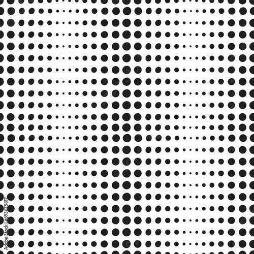 Small to large organic black dots on a white background seamless pattern. Surface art stock vector for printing on different surfaces.