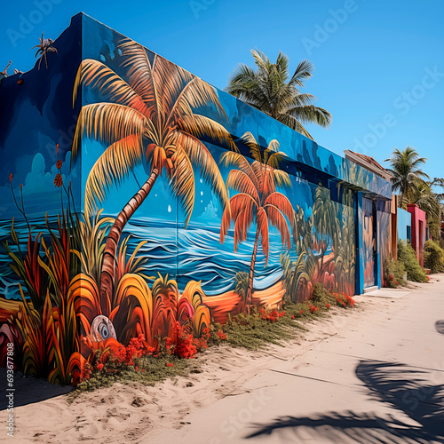 Graffiti pared ciudad costera photo