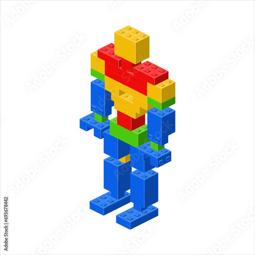 Colored standing man in isometry. Vector