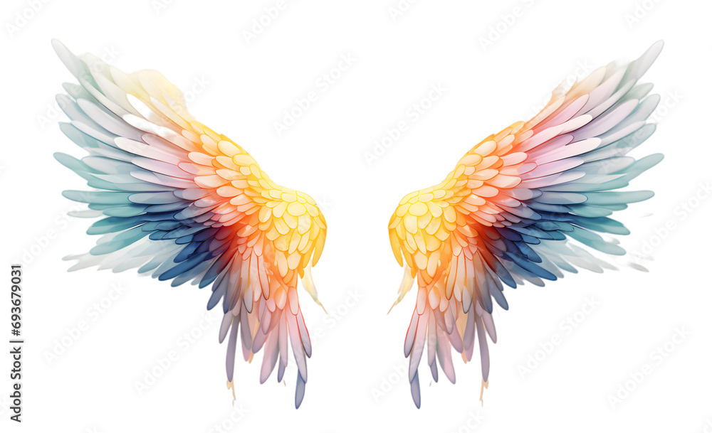 Obraz premium Beautiful magic watercolor angel wings isolated on transparent background