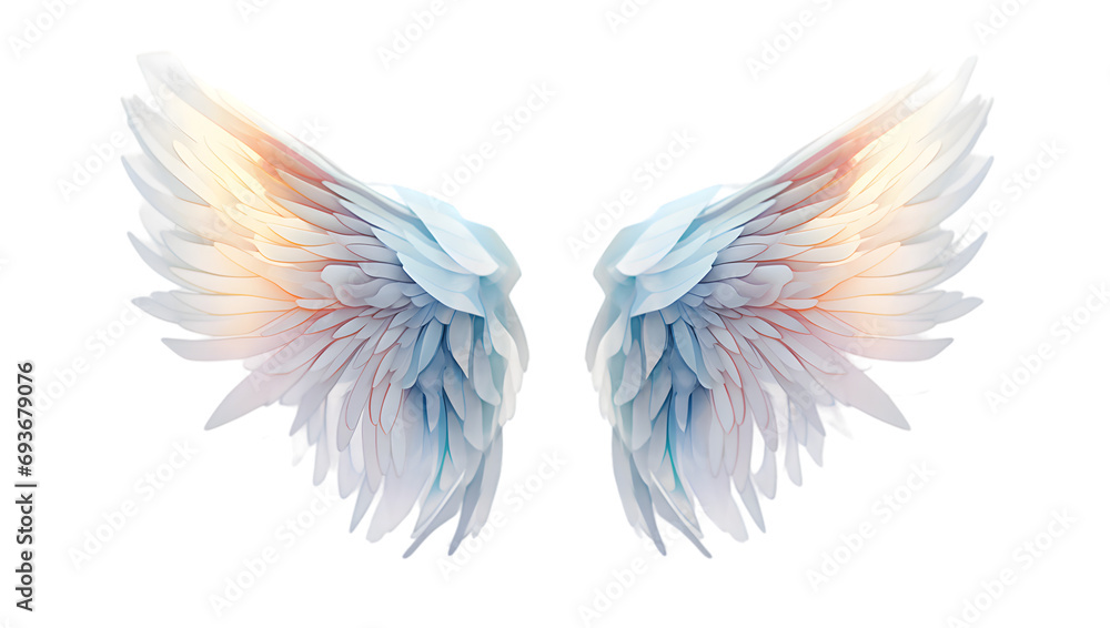 Beautiful magic watercolor angel wings isolated on transparent background - obrazy, fototapety, plakaty 