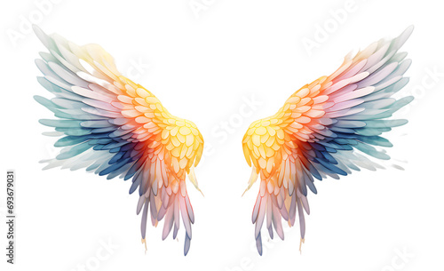 Beautiful magic watercolor angel wings isolated on transparent background