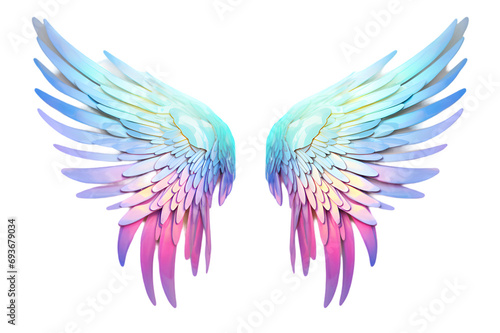 Beautiful magic watercolor angel wings isolated on transparent background